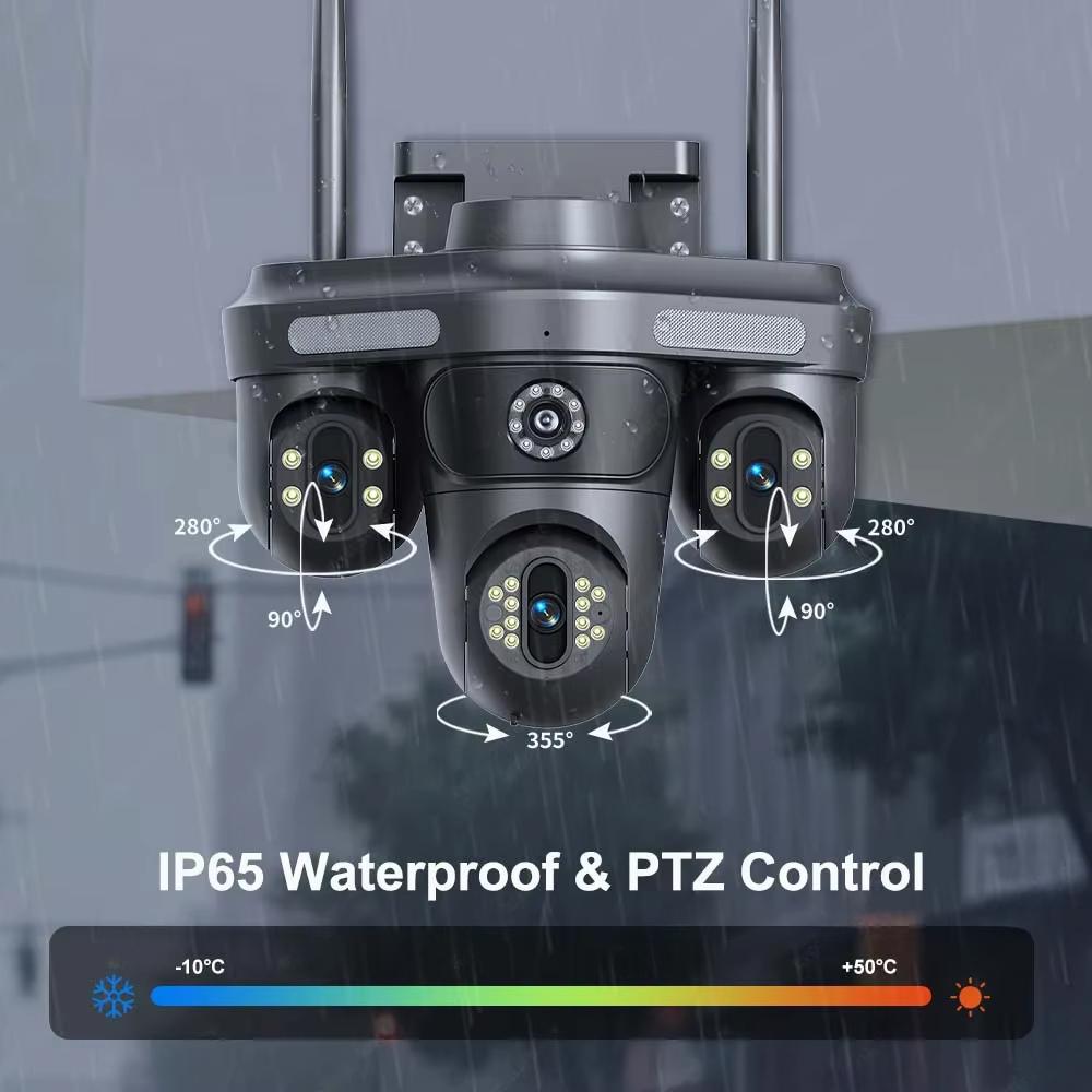 LS VISION 6K 12MP WiFi IP-камера с тремя объективами и 10-кратным зумом. Уличная PTZ-камера с функцией обнаружения движения. Умный дом. Безопасность. Защита. Видеонаблюдение. Камера видеонаблюдения 4K.
