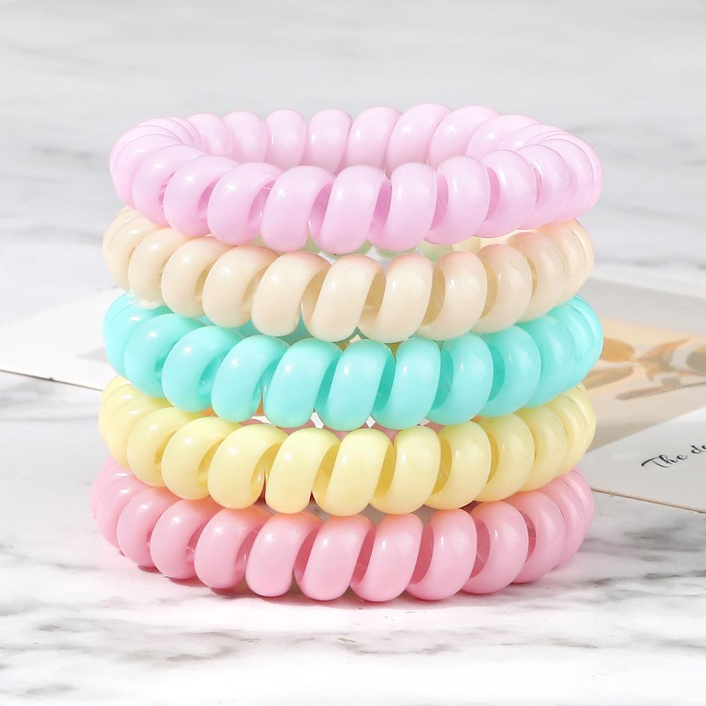 5 шт./набор Эластичные конфетные цвета Телефонный провод Простые женские резинки для волос Веревка для волос для детей Девочек Скранчи Повязка на голову Жевательная резинка Подарки