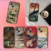 Чехол для телефона в японском стиле Укиё-э для iPhone 17,16,15,14,13,12,11,Pro,XS,Max,XR,Plus,E,SE4,Mini Черный Мягкий Чехол