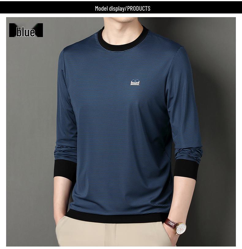 Мужской полосатый свитшот с длинным рукавом и круглым вырезом для весны и осени