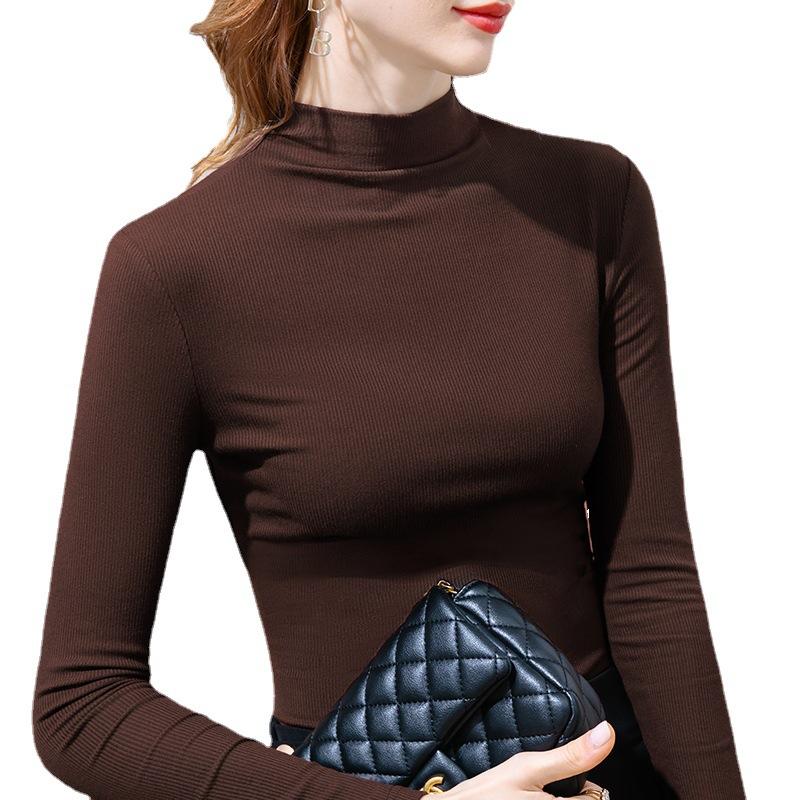 Small High Collar Bottoming Shirt Feminine Style Half High Collar Long Sleeved T-shirt Slim Solid Color Shirt