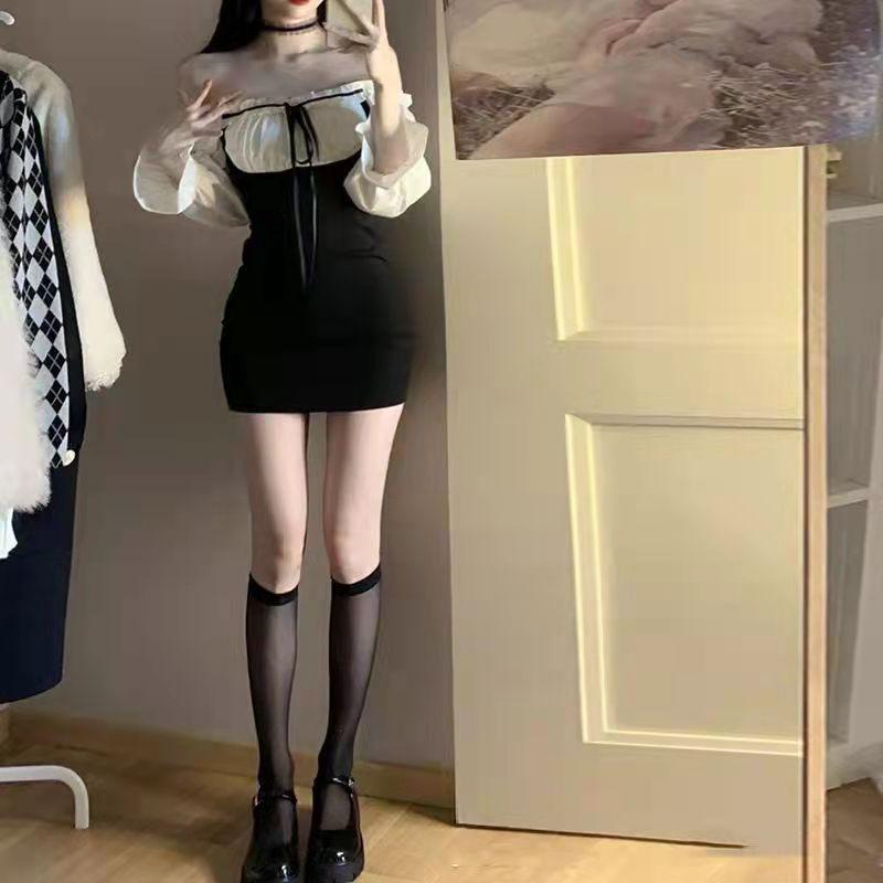 «Шикарное платье-двойка с длинными рукавами во французском стиле — утягивающая талия и короткая юбка на бедрах»