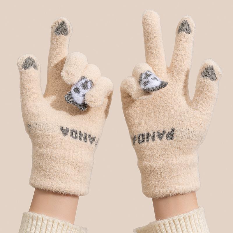 Женские милые шерстяные перчатки с сенсорным экраном - Зимние велосипедные, Толстые с вельветовой подкладкой, Пятипалые, Защищающие от холода, Теплые хлопковые перчатки