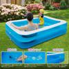 Saiveina Виниловый бассейн для дома, семьи, большой, надувной, голубой, 200 x 150 x 50, для лета, воды, ПВХ, безопасный и с двумя воздушными камерами, для использования, использования, бассейн, прямоугольный, и белый,