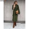 Spring and Autumn Coat Simple V-neck Strap Long Coat Women