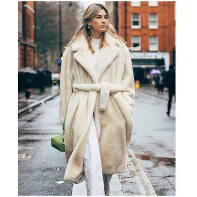 Искусственный мех пушистый длинный пальто для женщин с поясом утолщенный теплый отложной воротник женская плюшевая куртка осень-зима модное женское пальто