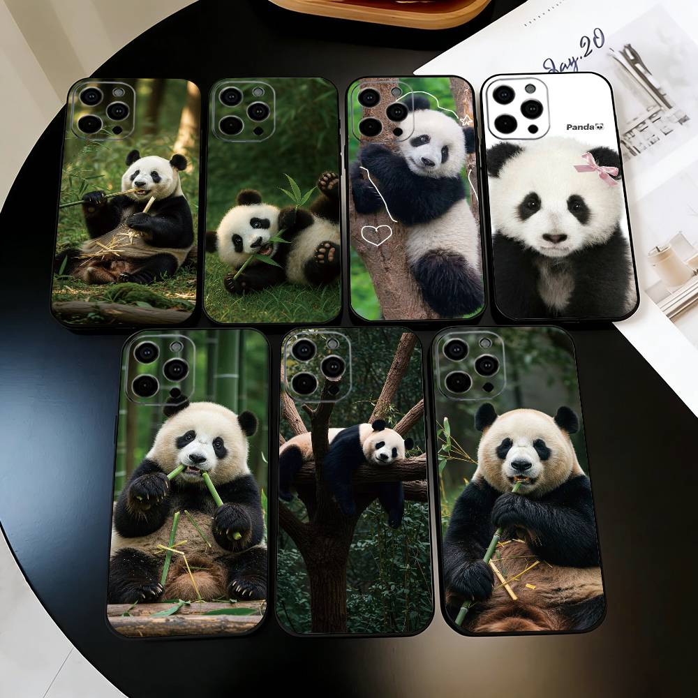 Чехол для телефона с животным Пандой для iPhone 17,16,15,14,13,12,11 Plus,Pro Max,XS,Мягкий силиконовый черный чехол