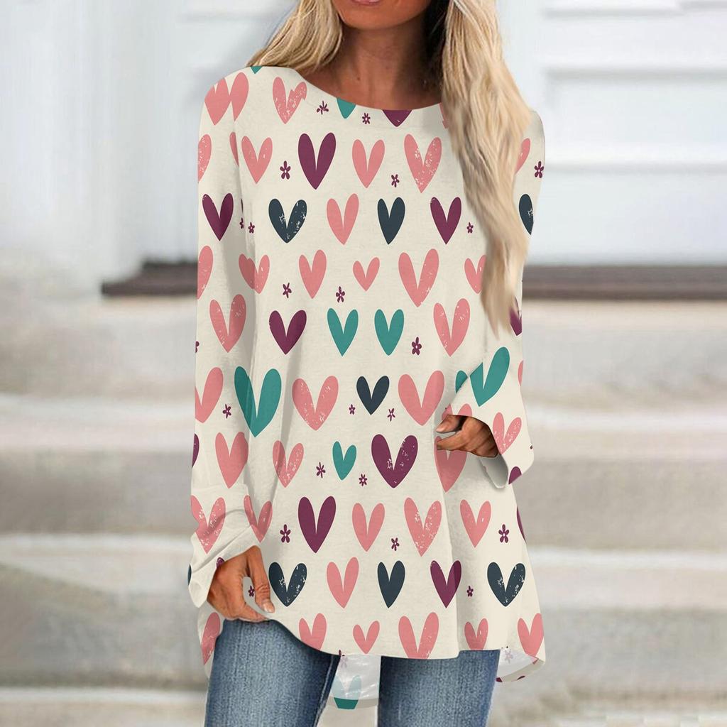 Женская мода повседневная блузка с длинным рукавом и принтом «Любовь ко Дню святого Валентина», круглый вырез, пуловер