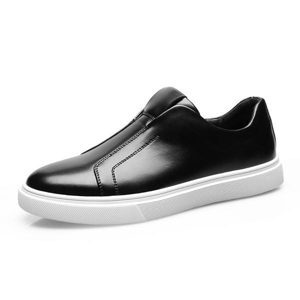 Men'S Casual Outdoor Leather Shoes One Pedal Lazy Shoes Elastic Band British Fashion Youth Versatile White Shoes