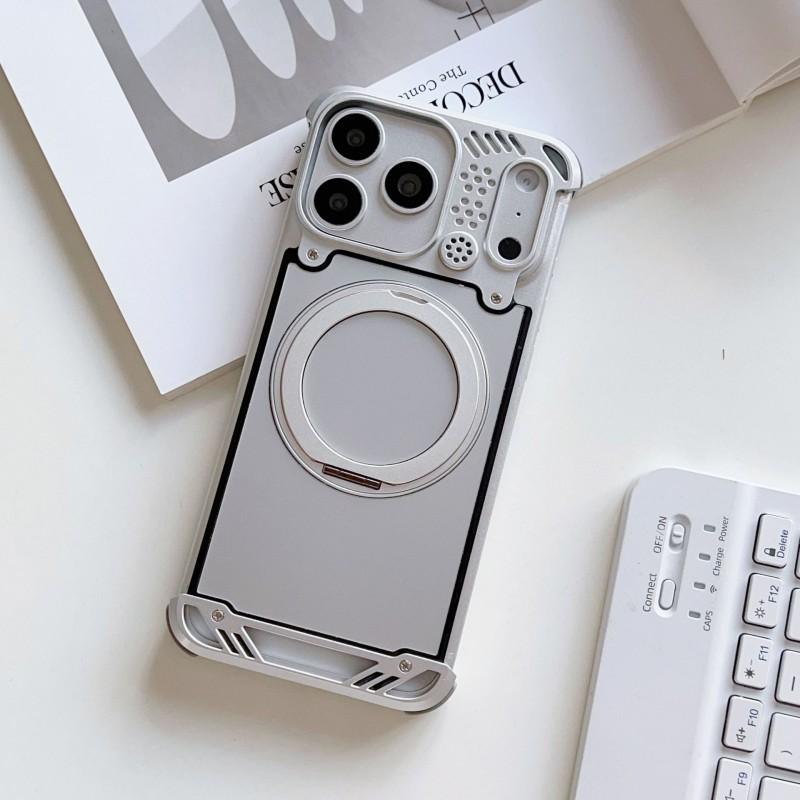 Metal Frameless Phone Case IPhone 16 17 Pro Max Magnetic Rotating Stand Aromatherapy Protective Cover