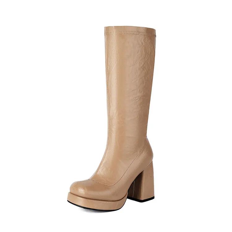 Мода Новые Однотонные Плиссированные Ленивый Стиль Черные Белые Ботфорты женские Сексуальные Высокие Каблуки 9,5 см Показ Моды Длинные Сапоги Размер 34-46