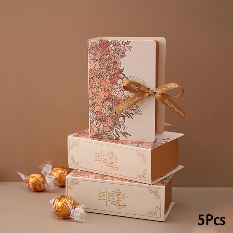5Pcs Book Shape Candy Box Wedding Party Decortion Gift Packaging Bag Candy Dragee with Ribbon