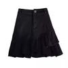 Irregular Ruffle Short Mini Skirt Denim Pleated Mini Skirts Sweet High Waist A-line Skirt  Summer