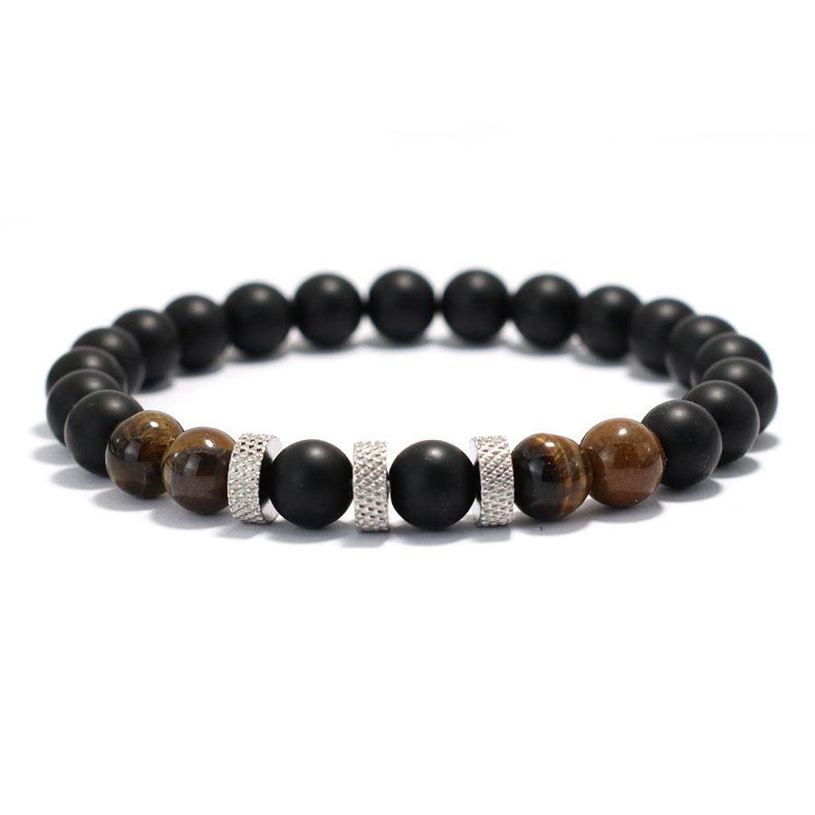 Stylish Men Bracelet 8mm Natural Volcanic Blue Howlite Tiger Eye Stone Beaded Braclet Retro String Braslet Casual Accessories