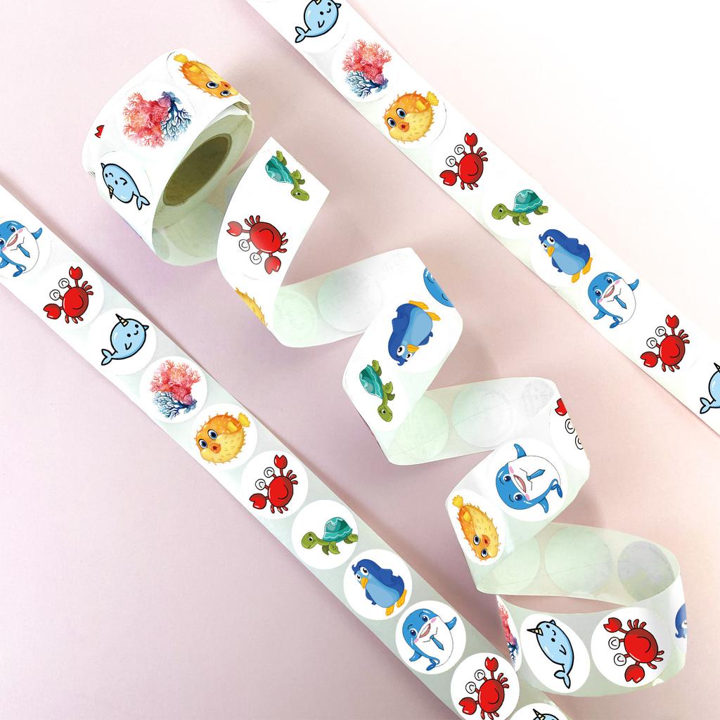 500 штук/рулон Наклейки-граффити с подводными существами для детских наград, мультяшные наклейки