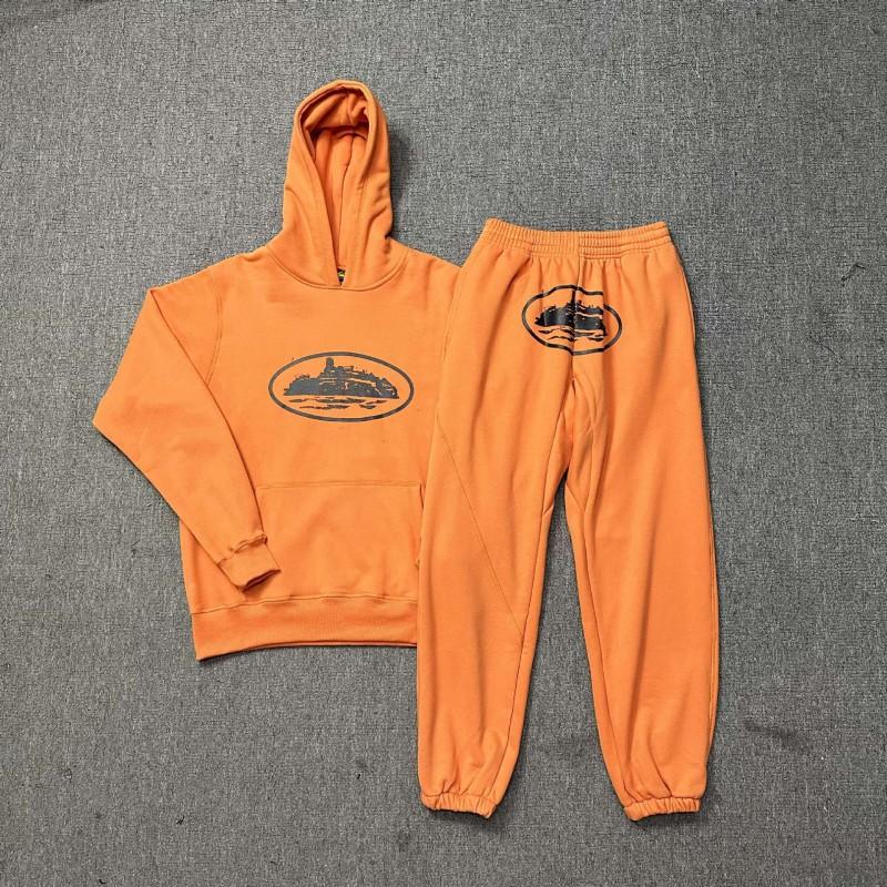 Corteiz Classic Series Ship Print Lightweight Fleece Hoodie Casual Jogger Pants Set Men Women
