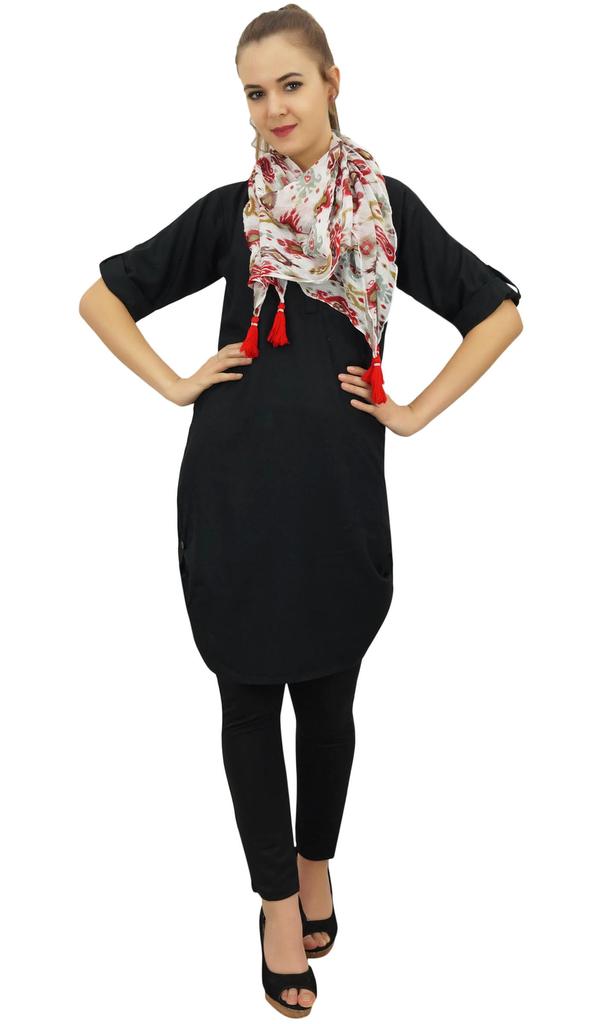 Bimba Casual Women Black Kurti Cotton Designer Tunic Kurta Dress With