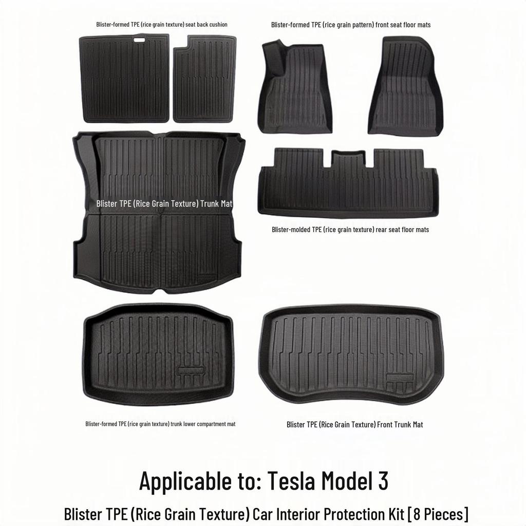 TPE Коврики в салон с текстурой «Рисовое зерно» для Tesla Model 3 – Защитный комплект для тюнинга автомобиля