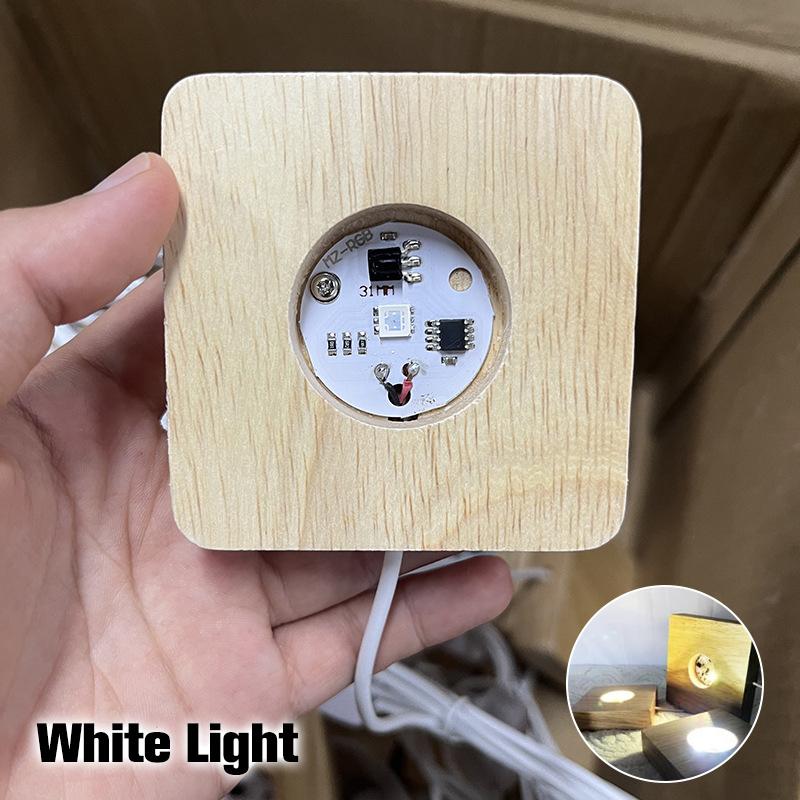 Wooden Led Light Display Base Glass Resin Art Ornament Wooden Night Lamp
