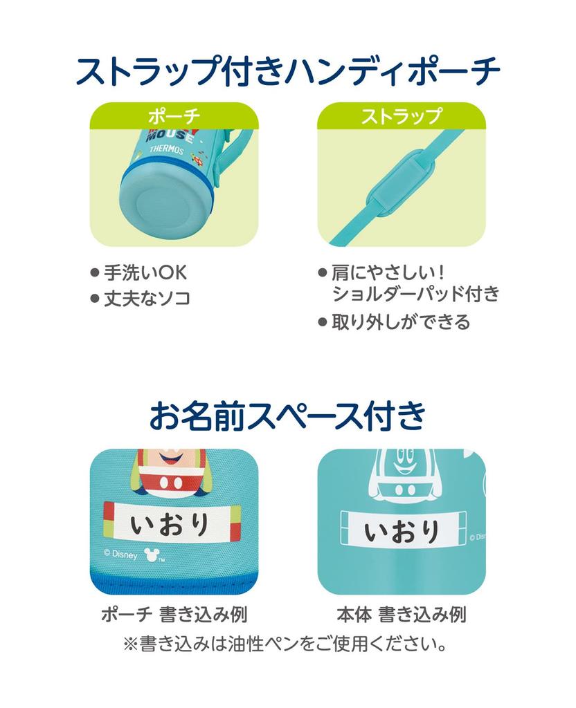 Thermos Water Bottle Vacuum Insulated Bottle Mickey Mint Blue Straw Cup for Children Going To Kindergarten or School MBL 2-Way 0.6L/0.64L FJO-601WFDS