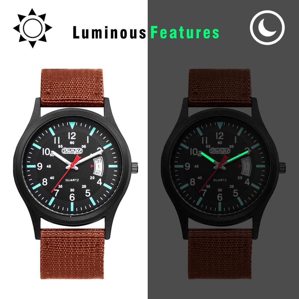 Military Watch with Nylon Luminous Analog Simple and Stylish Quartz Fashion Accessory Perfect Gift for and Day Men's Strap, Waterproof, Display,