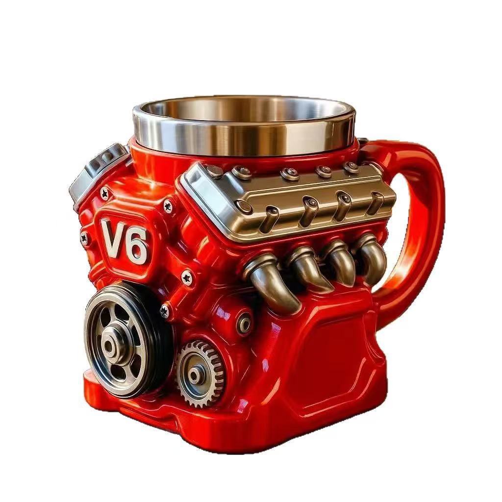 Кружка 3D из нержавеющей стали с изображением двигателя V8Кружка из смолы с изображением двигателя V8