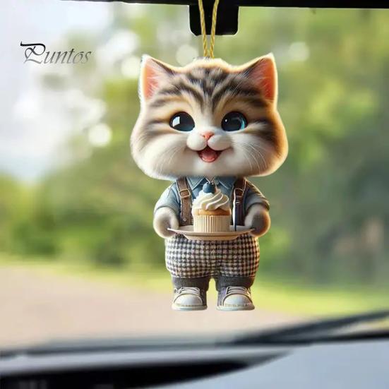 Милый кулон в виде кота, акриловое зеркало заднего вида, подвеска на рождественскую елку, украшение в виде мультяшного котенка, подарок для любителя кошек
