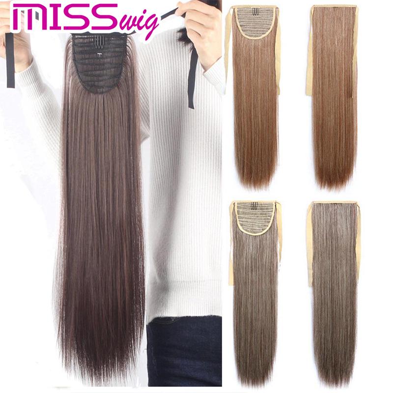 55CM Long Silky Straight Synthetic Drawstring Ponytail Clip In Extension