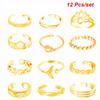 12pcs/set Open Girls Adjustable Beach Joint Finger Rings Tail Ring Toe Ring Set Foot Ring