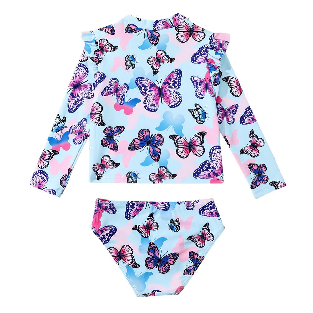 Baby Toddler Girls Rashguard Two Pieces Swimsuit Set Long Sleeve Strawberry Print Bathing Suits Ruffle Striped Bikini Bottoms Swimwear 1-6T