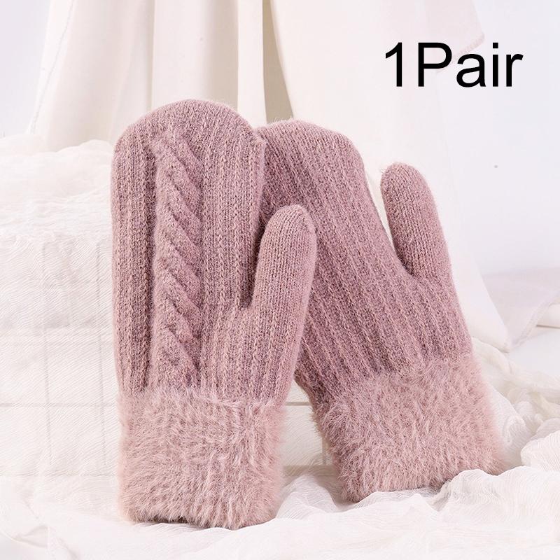 1Pair Cute Fashion Knit Mittens Winter Warm Plus Velvet Soft Thicken Cycling Mittens