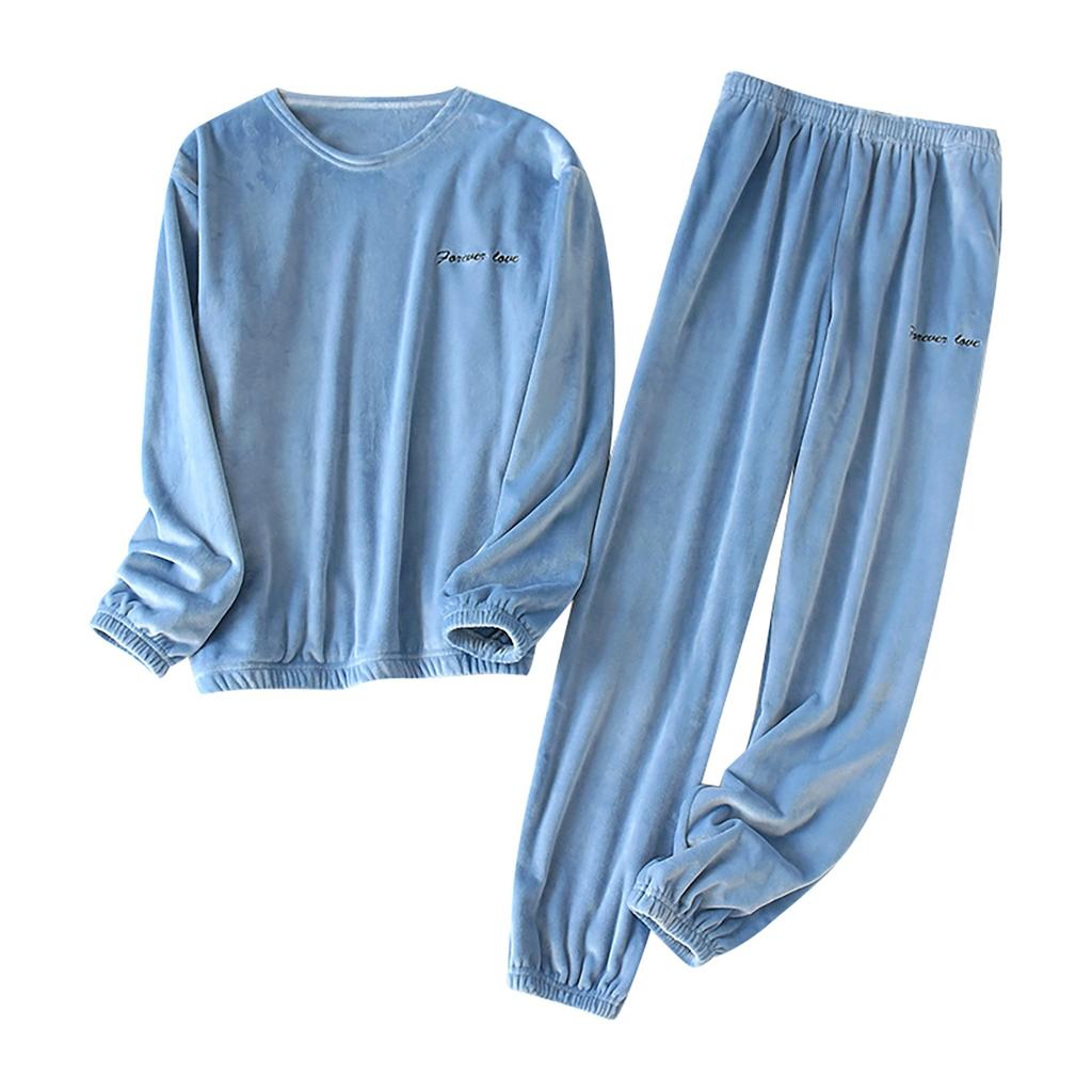Men's Thermal Fleece Thick Warm Pyjamas Suit Long Sleeve Casual Home Pyjama Set