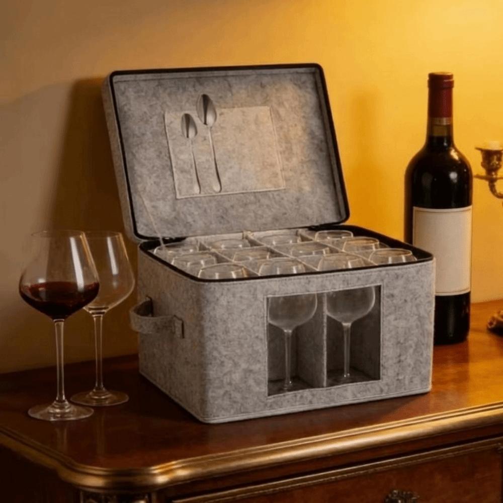 Hard Shell 12 Goblet Finishing Box Felt Wine Glass Display Case Stemware Storage Container Moving