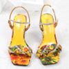 Women Summer 8 .5cm High Heels Sandals Lady Gladiator Yellow Block Low Heels Crystal Fetish Prom Nightclub Plus Size Flower Shoes