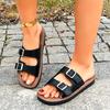 Мода 2025 Лето Женские Повседневные Сандалии для улицы Круглый Носок Плоская Пряжка Большого Размера Шлепанцы для Ежедневной Носки Пляжного Отдыха Широкая Посадка Комфорт