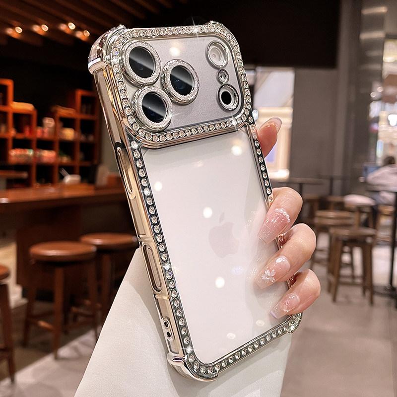 Блестящий Алмазный Бампер Защитный Чехол для Камеры Для Для Iphone 17 16 1 14 13 17Pro Max Подушка Безопасности Ударопрочный Прозрачный Мягкий Чехол