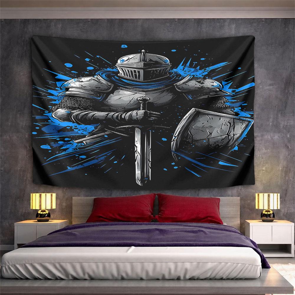 Medieval Knight with Sword and Shield Pattern Wall Hanging Tapestry Decorative Tapestry Home Decor for Bedroom and Living Room