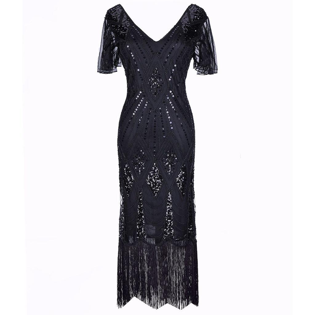Elegant Womens Sequins Beaded Sleeveless Cocktail Dress For Timeless Evening Glamour