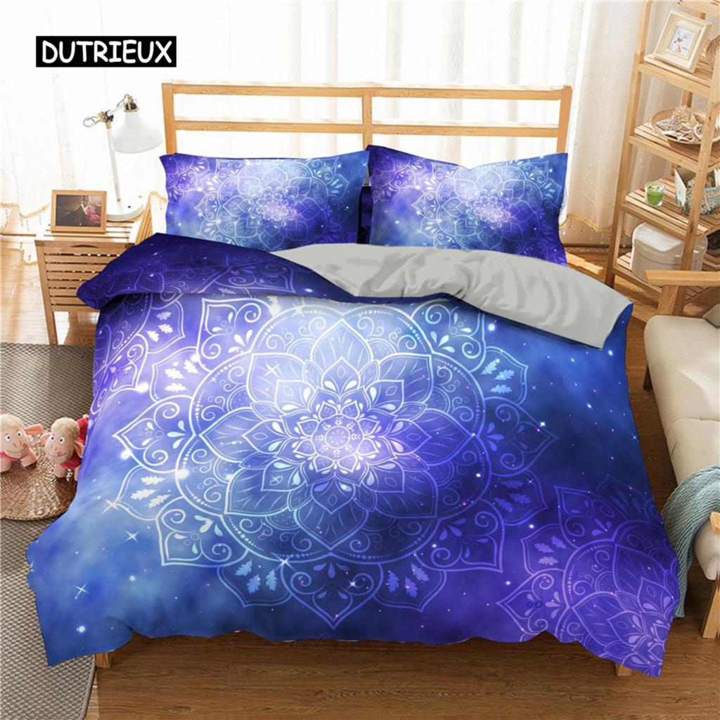 Комплект постельного белья с рисунком мандалы, фиолетовый градиент, комплект постельного белья с рисунком мандалы и культуры для подростков, пододеяльник из микрофибры размера «queen-size»