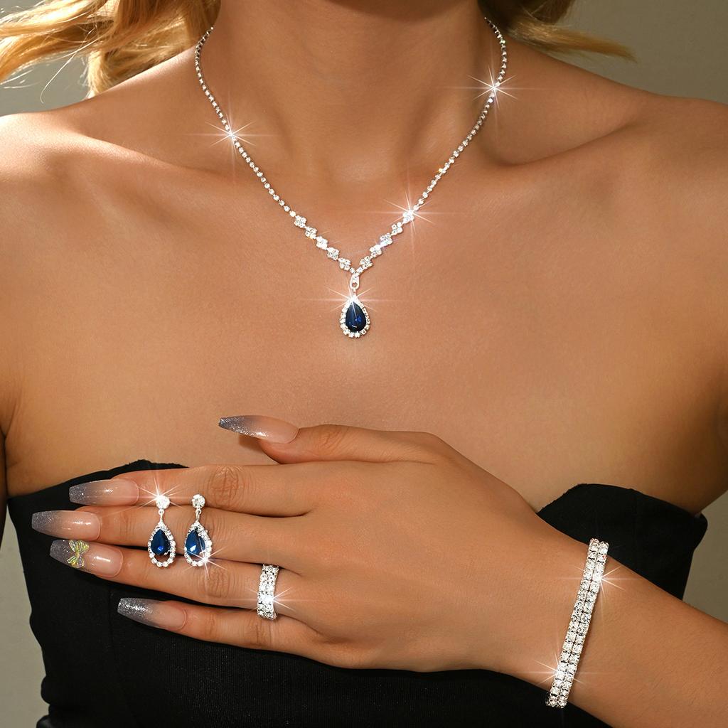 Necklace And Bracelet Accessory Set - Zircon Wedding Accessories Set - Bride's Jewelry Set