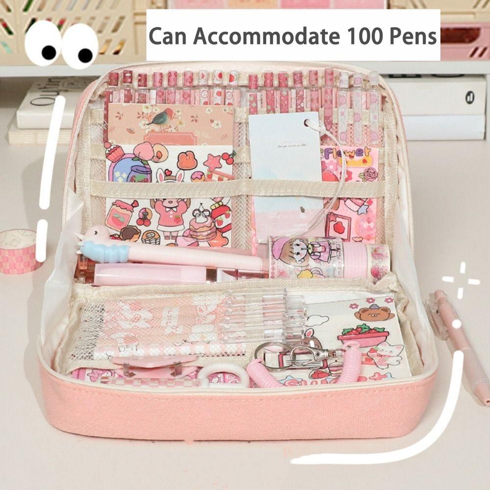 Multi-functional Pen Bag Canvas Stationery Storage Pouch Portable Pencil Case Student Gift