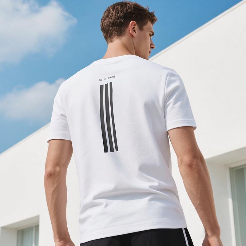 adidas Классическая быстросохнущая футболка с тремя полосками Легкий дышащий фитнес-топ Круглый вырез Короткий рукав Мужские топы Белый KC3740