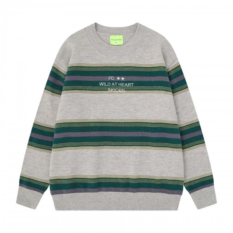 SAVAGEBASE Vintage Striped Knit Sweater Loose Fit Long Sleeve Crewneck Couples Winter