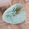 Круглая кровать для кошек с капюшоном, зимняя пушистая кровать для домашних животных, пещера, плюшевый пончик, успокаивающая кровать-гнездо для кошек, уютное гнездо для кошек и собак