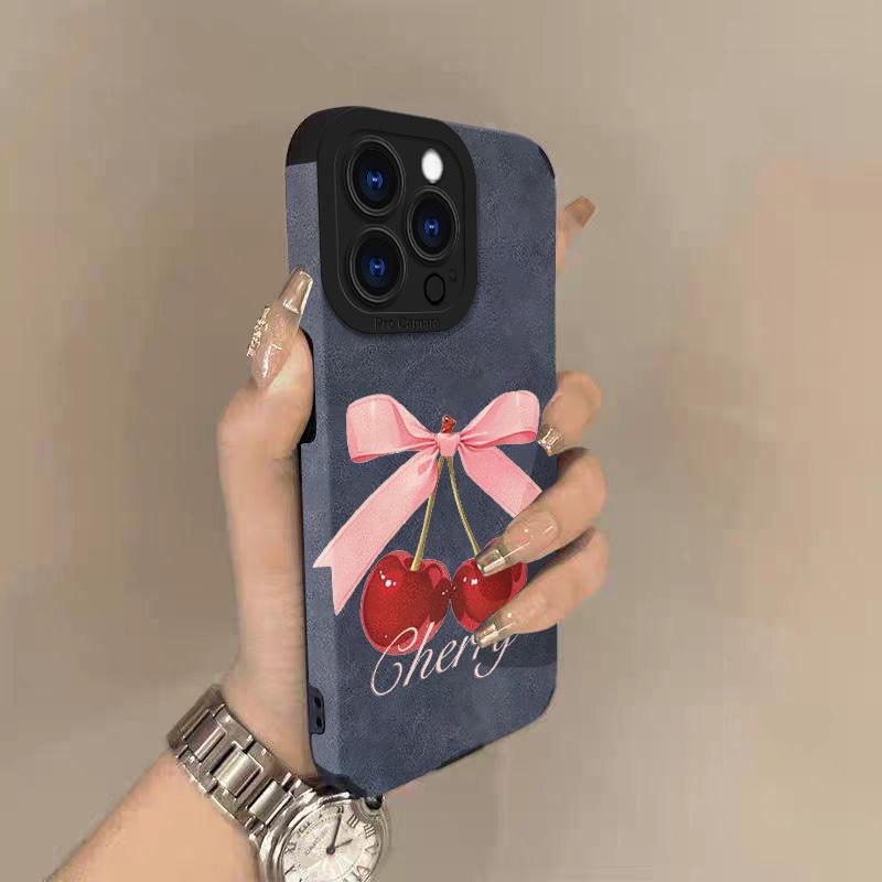 Чехлы для телефона из кожи ягненка с вишнями для iPhone 17 Pro Max Air 16 15 14 13 12 11 Pro Max Plus X XS MAX XR Жесткая задняя крышка