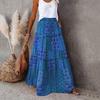 Женская юбка-макси с эластичным шнурком и высокой талией, свободная, с большим подолом, трапециевидной формы, в стиле пэчворк, плиссированная, винтажная, в стиле бохо, с этническим принтом, отпускная юбка
