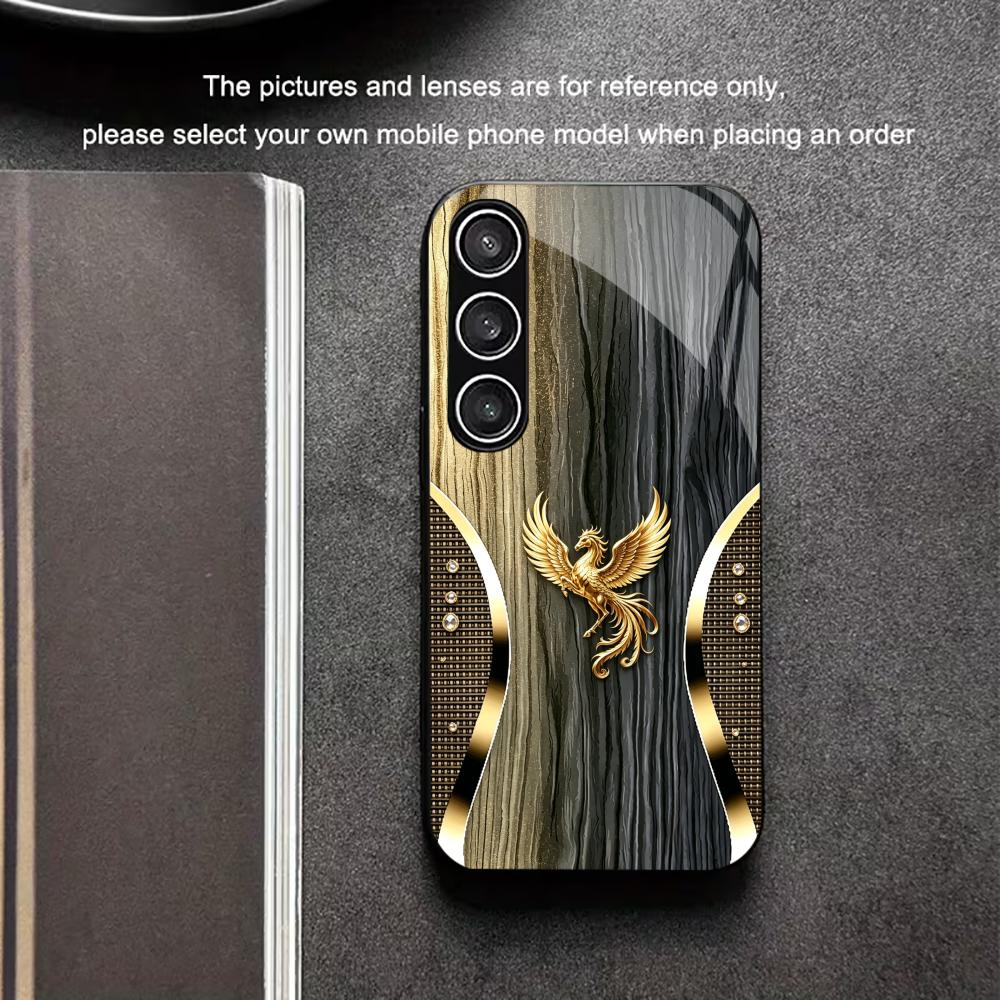 Чехол для телефона 'Древесная текстура и Золотой Феникс' стекло s26 ultra case s25 ultra case для Samsung Galaxy S26 S25 S24 S23 S22 FE Ultra Plus