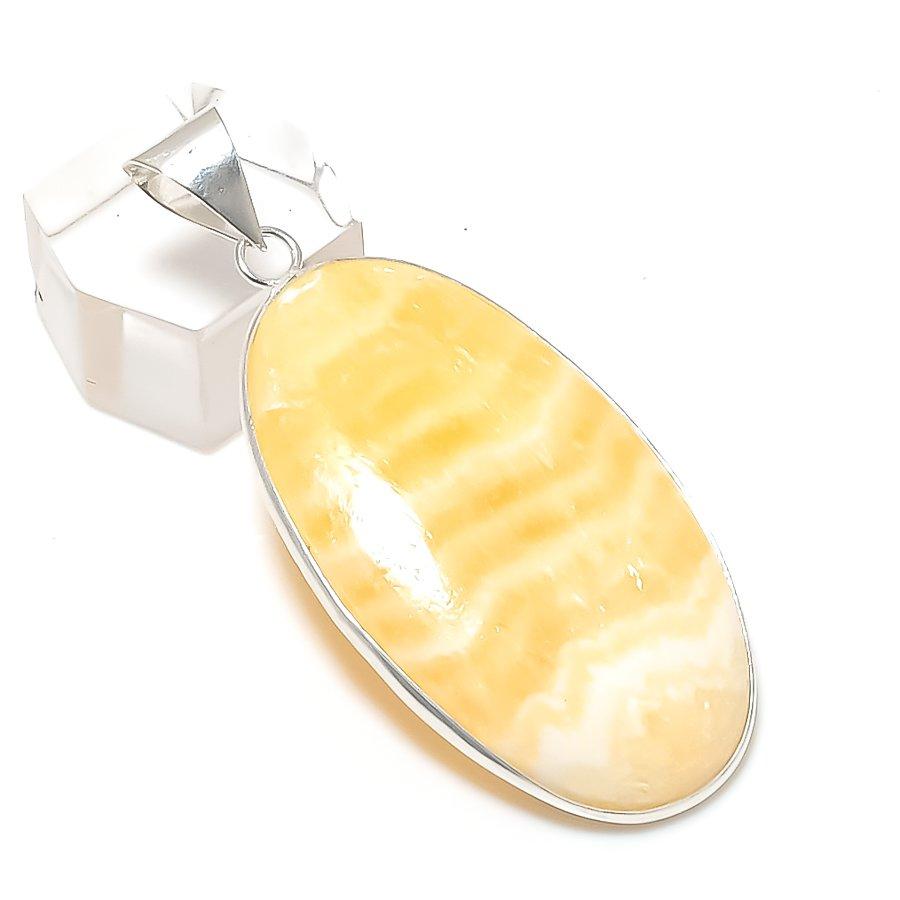 Natural Calcite Agate Gemstone 925 Sterling Silver Jewelry Pendant 2.17" a1J30