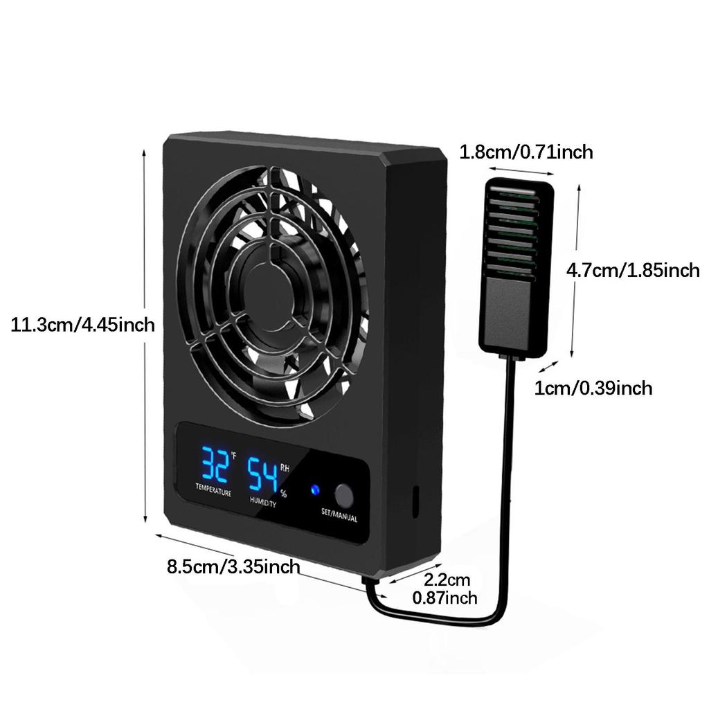 Reptile Fan with Powerful Dehumidifier with Installation Clamp, Versatile And Quiet Humidity Gauge for Geckos