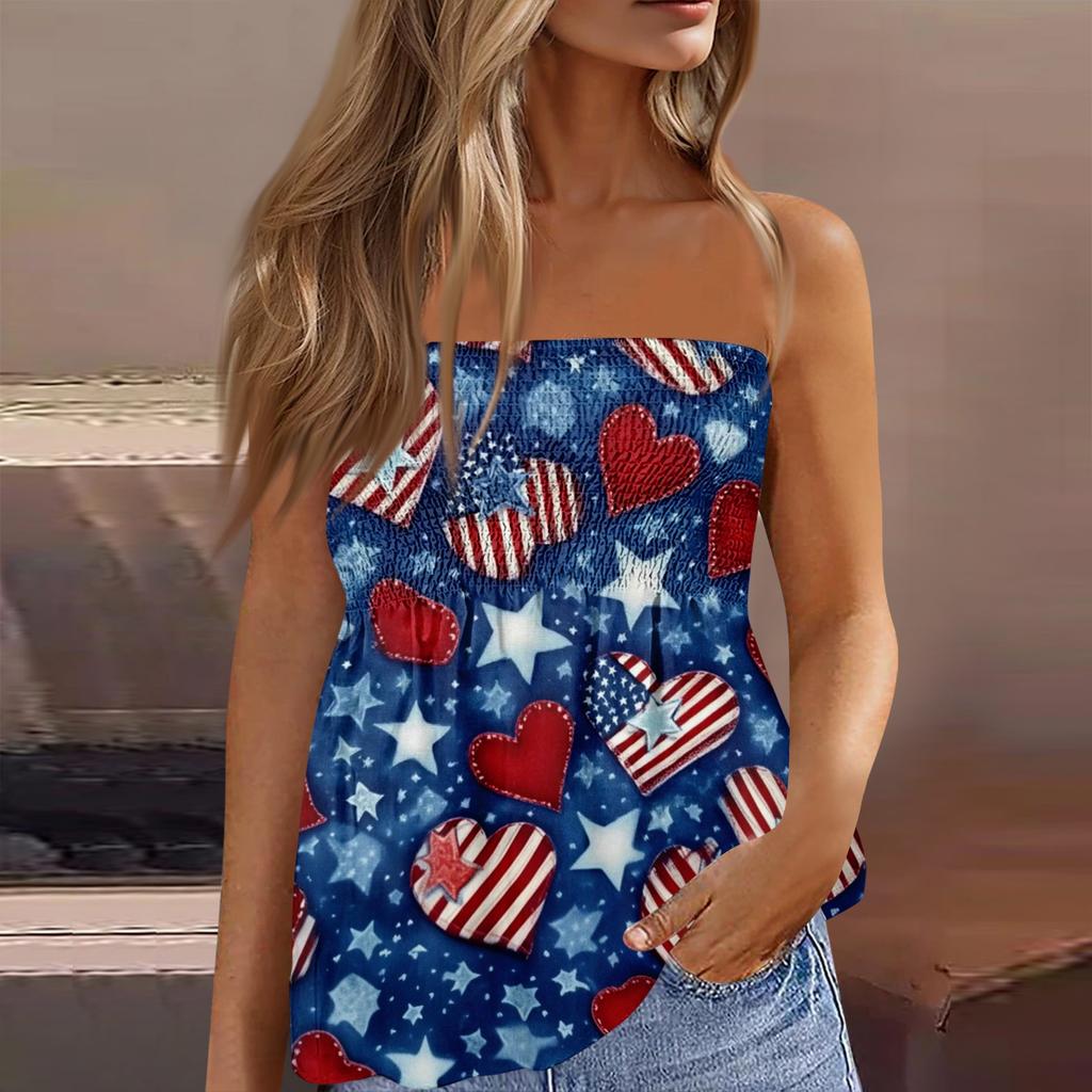 Women's fashionable sexy backless elastic Independence Day print bandeau top